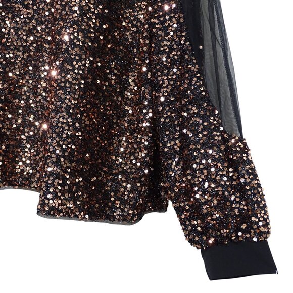 Shein Curve Black Sequin Sheer Mesh Blouse Long Sleeve 3XL US 18 Keyhole Back - Picture 3 of 11